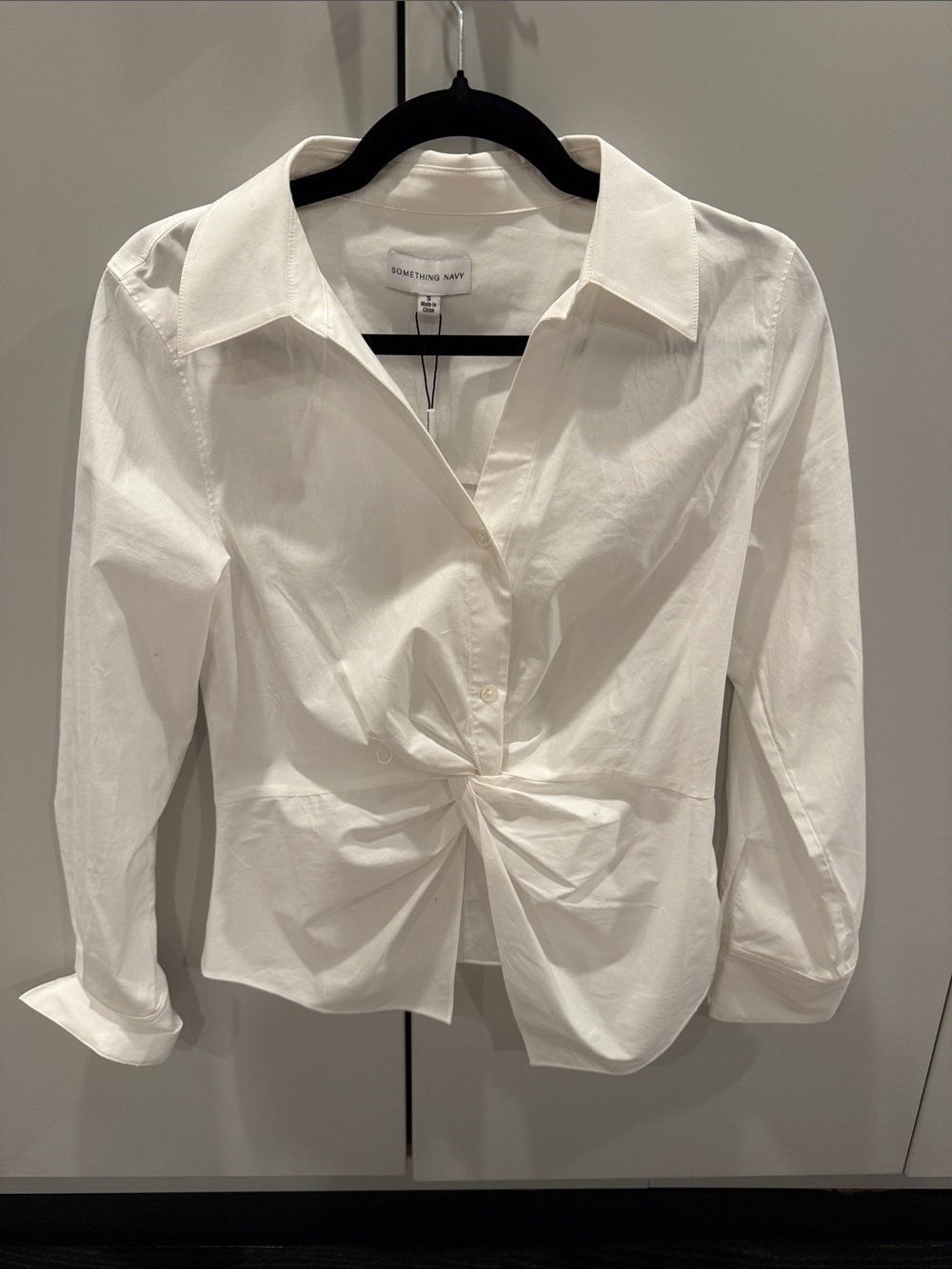 Something Navy White Twist-Front Button-Down Blouse